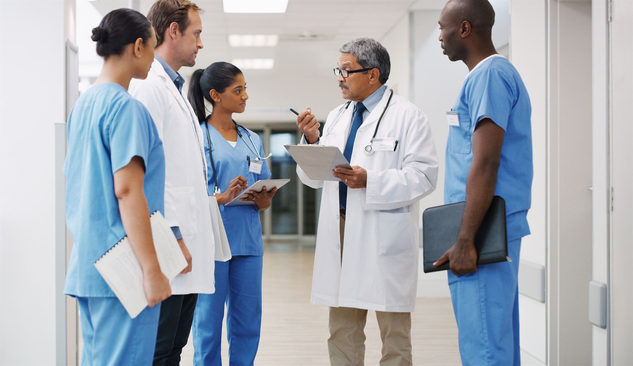 Hospital team discussing partnership